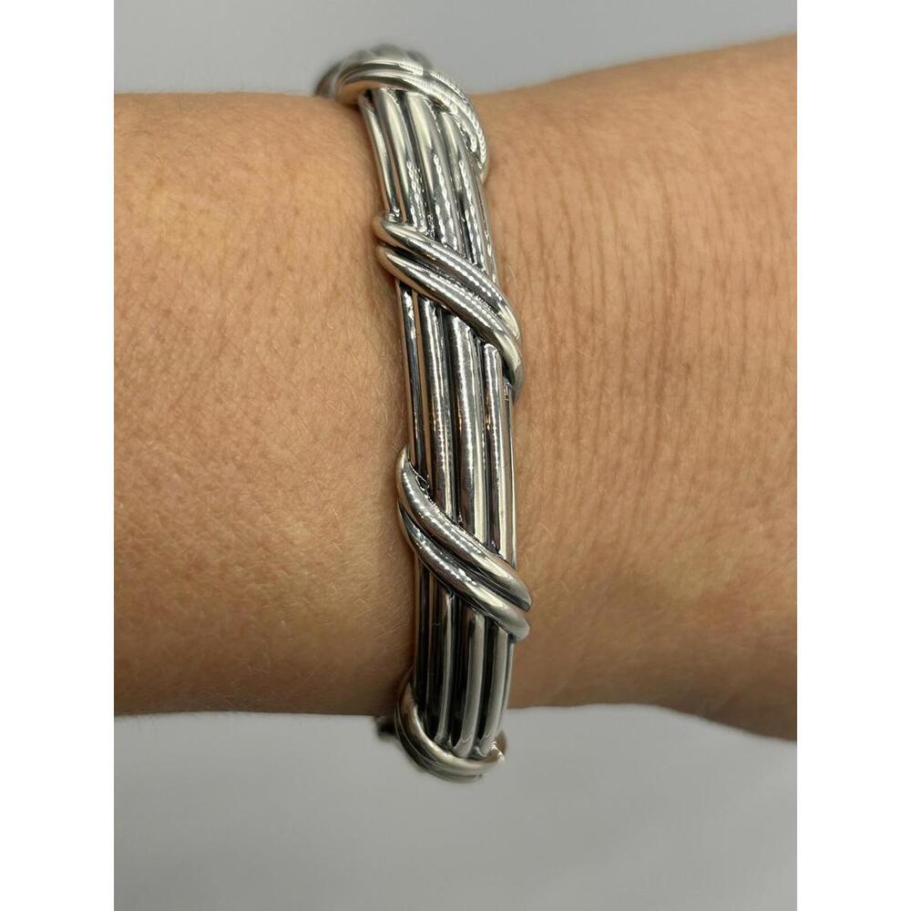 Peter Thomas Roth Sterling Silver Ribbon & Reed Hinged Cuff 11mm Bracelet 6.3/4"